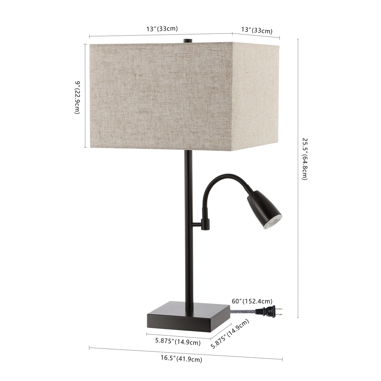 Austin 2-Light Farmhouse Industrial Iron LED Table Lamp with USB Charging Port and Adjustable Reading Light