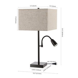 Austin 2-Light Farmhouse Industrial Iron LED Table Lamp with USB Charging Port and Adjustable Reading Light