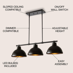 Asher 3-Light Industrial Farmhouse Iron Linear LED Pendant