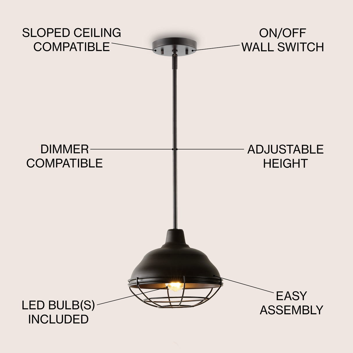 Levi 1-Light Industrial Farmhouse Iron LED Pendant