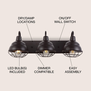 Levi 3-Light Industrial Farmhouse Iron LED Vanity