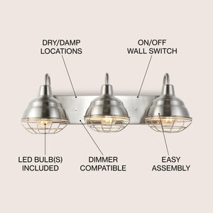 Levi 3-Light Industrial Farmhouse Iron LED Vanity