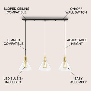 Kiawah 3-Light Metal/Glass Contemporary Modern LED Pendant