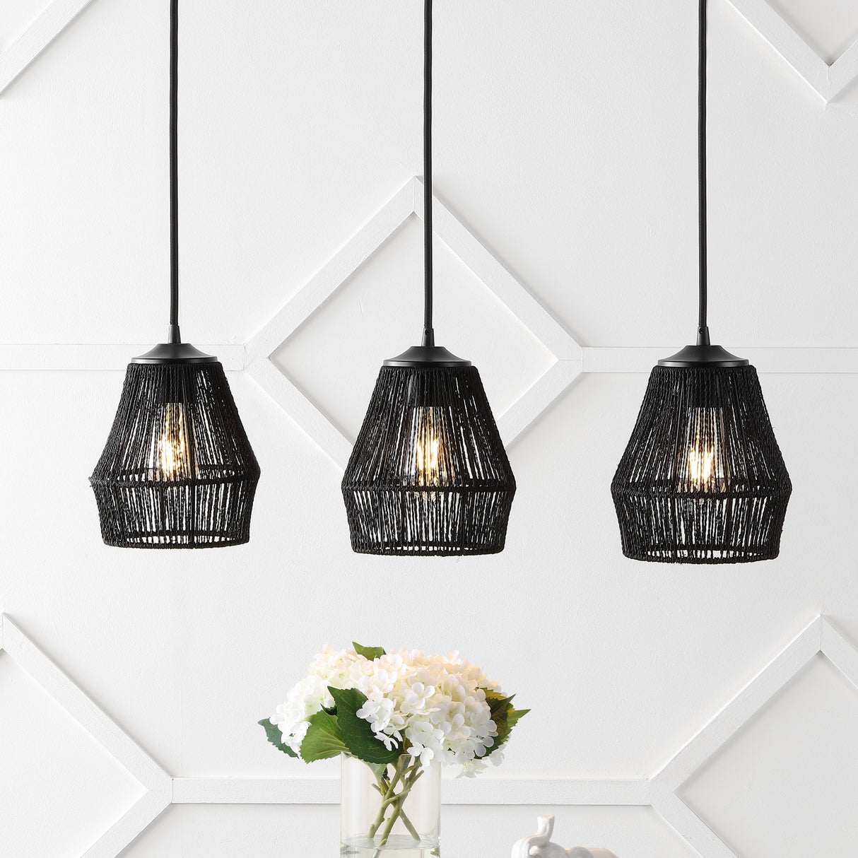 Ibiza 3-Light Woven Rope/Metal Bohemian Coastal LED Linear Pendant