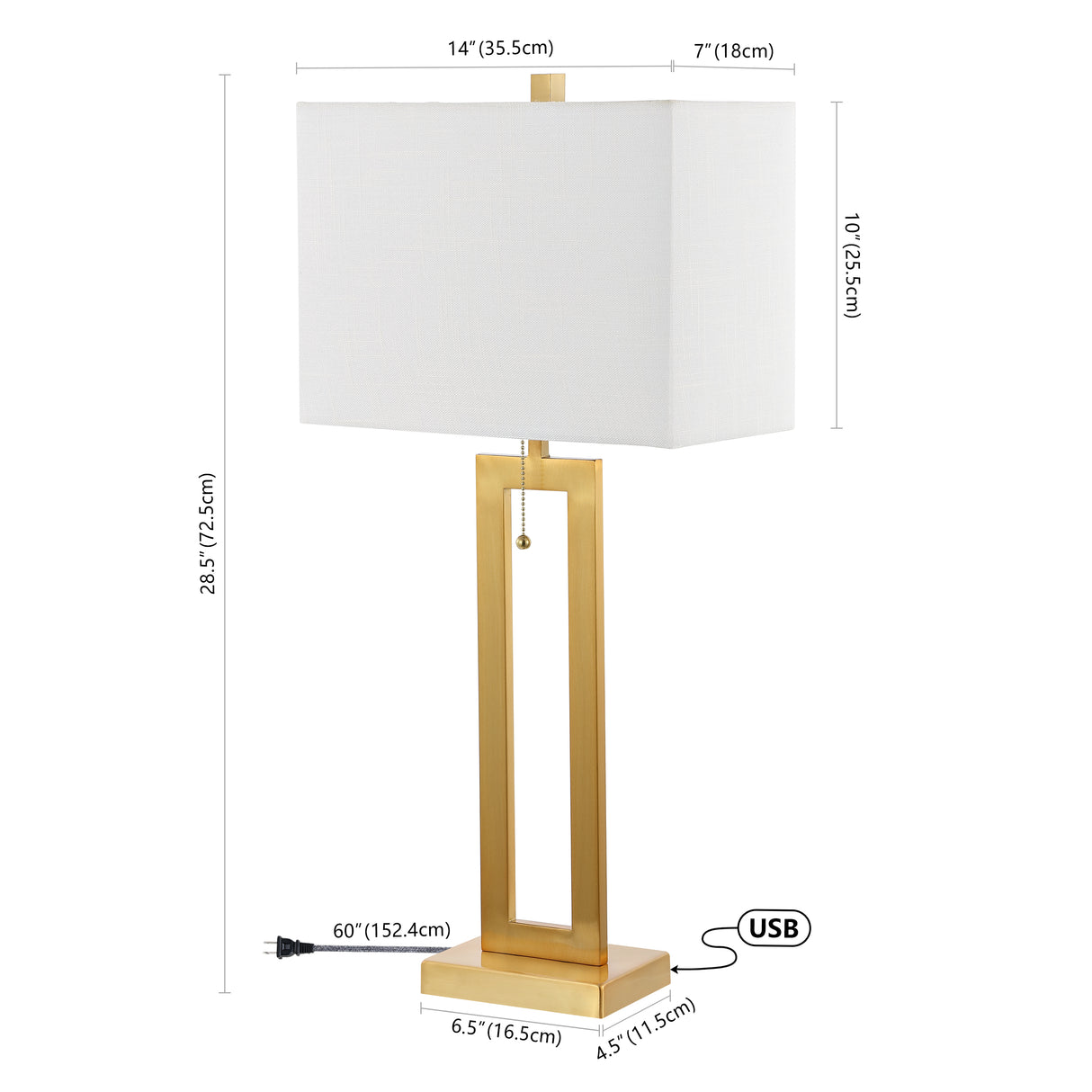 Sabrina Vintage Industrial Iron LED Table Lamp with Pull-Chain and USB Charging Port
