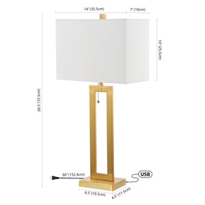 Sabrina Vintage Industrial Iron LED Table Lamp with Pull-Chain and USB Charging Port