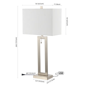 Sabrina Vintage Industrial Iron LED Table Lamp with Pull-Chain and USB Charging Port