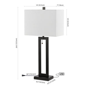 Sabrina Vintage Industrial Iron LED Table Lamp with Pull-Chain and USB Charging Port