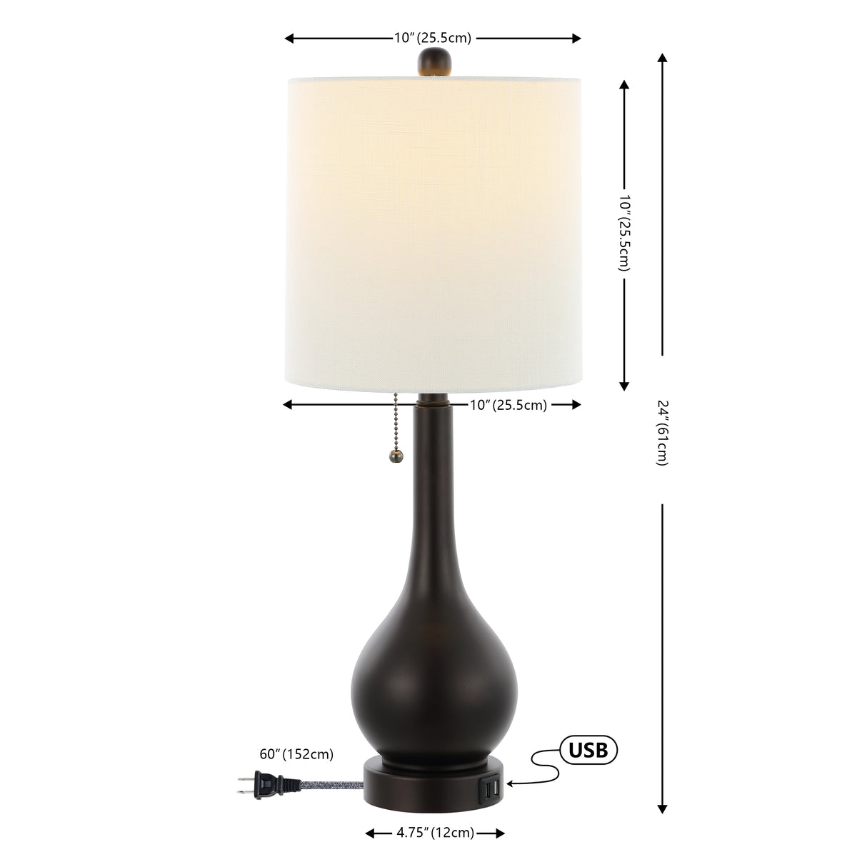 Tyler Modern Classic Gourd Iron LED Table Lamp with Pull-Chain with Dual USB Charging Port