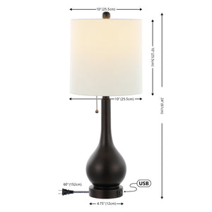 Tyler Modern Classic Gourd Iron LED Table Lamp with Pull-Chain with Dual USB Charging Port