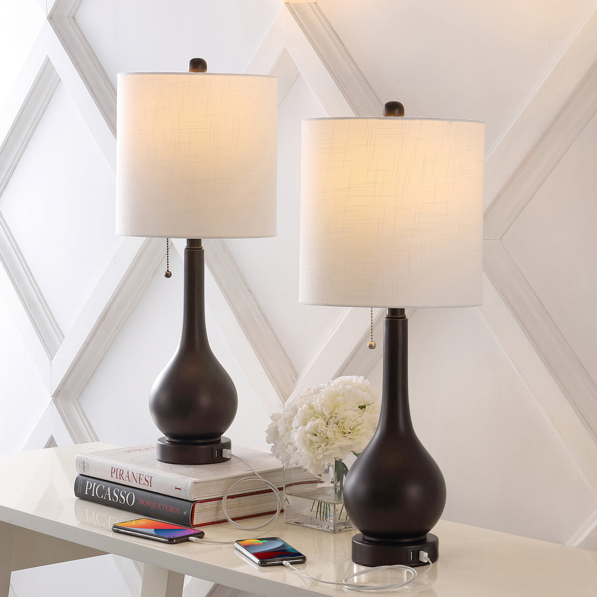 Tyler Modern Classic Gourd Iron LED Table Lamp with Pull-Chain with Dual USB Charging Port