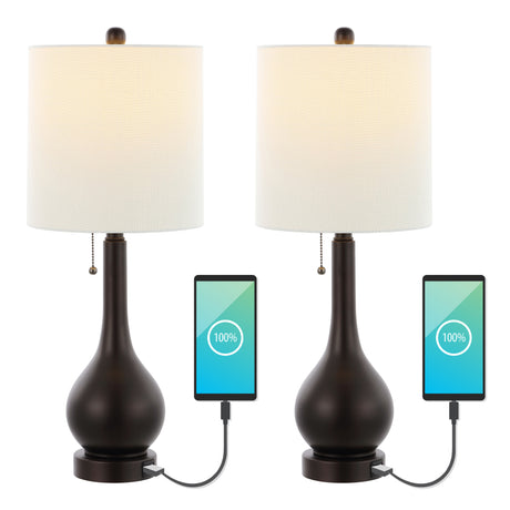 Tyler Modern Classic Gourd Iron LED Table Lamp with Pull-Chain with Dual USB Charging Port