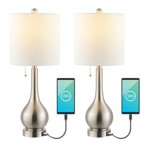 Tyler Modern Classic Gourd Iron LED Table Lamp with Pull-Chain with Dual USB Charging Port