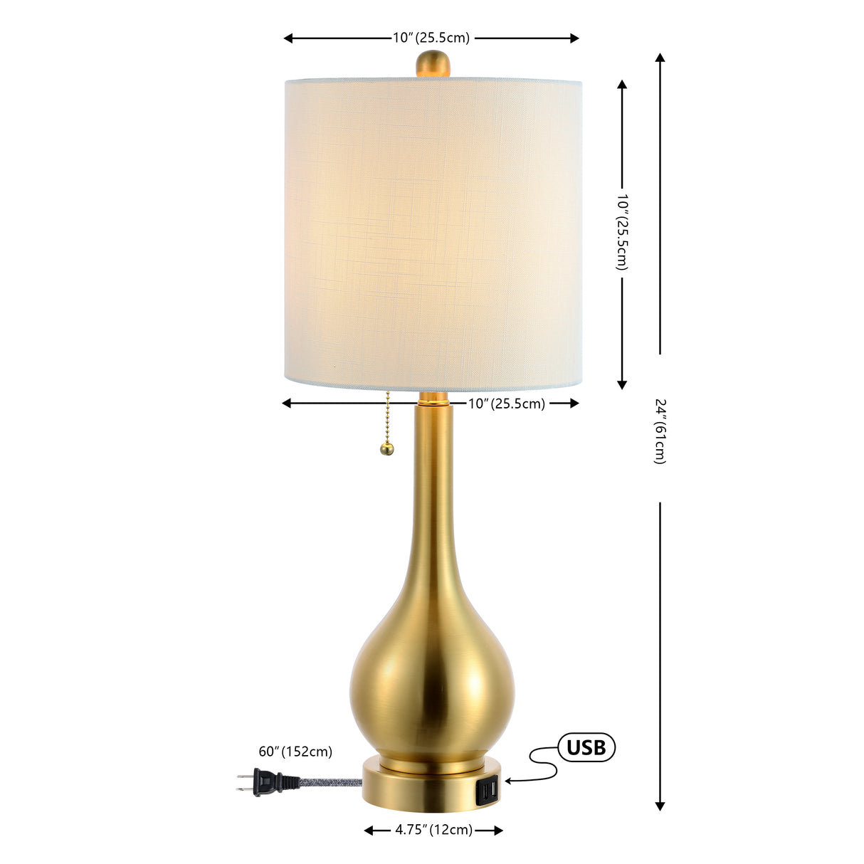Tyler Modern Classic Gourd Iron LED Table Lamp with Pull-Chain with Dual USB Charging Port