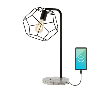Penta Industrial Farmhouse Head-Adjustable Iron LED Task Lamp with USB Charging Port