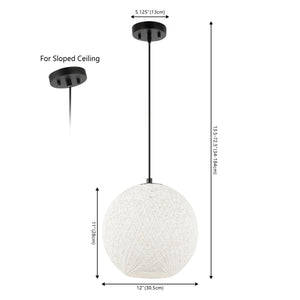 Lacey 1-Light Bohemian Minimalist Iron/Rope Woven Globe LED Pendant