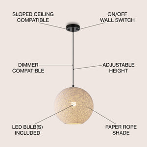 Lacey 1-Light Bohemian Minimalist Iron/Rope Woven Globe LED Pendant