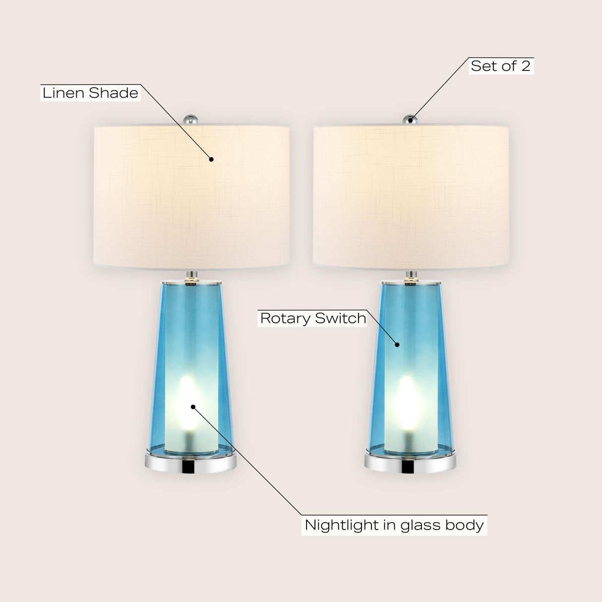 Tryon Modern Minimalist Glass/Iron Nightlight LED Table Lamp