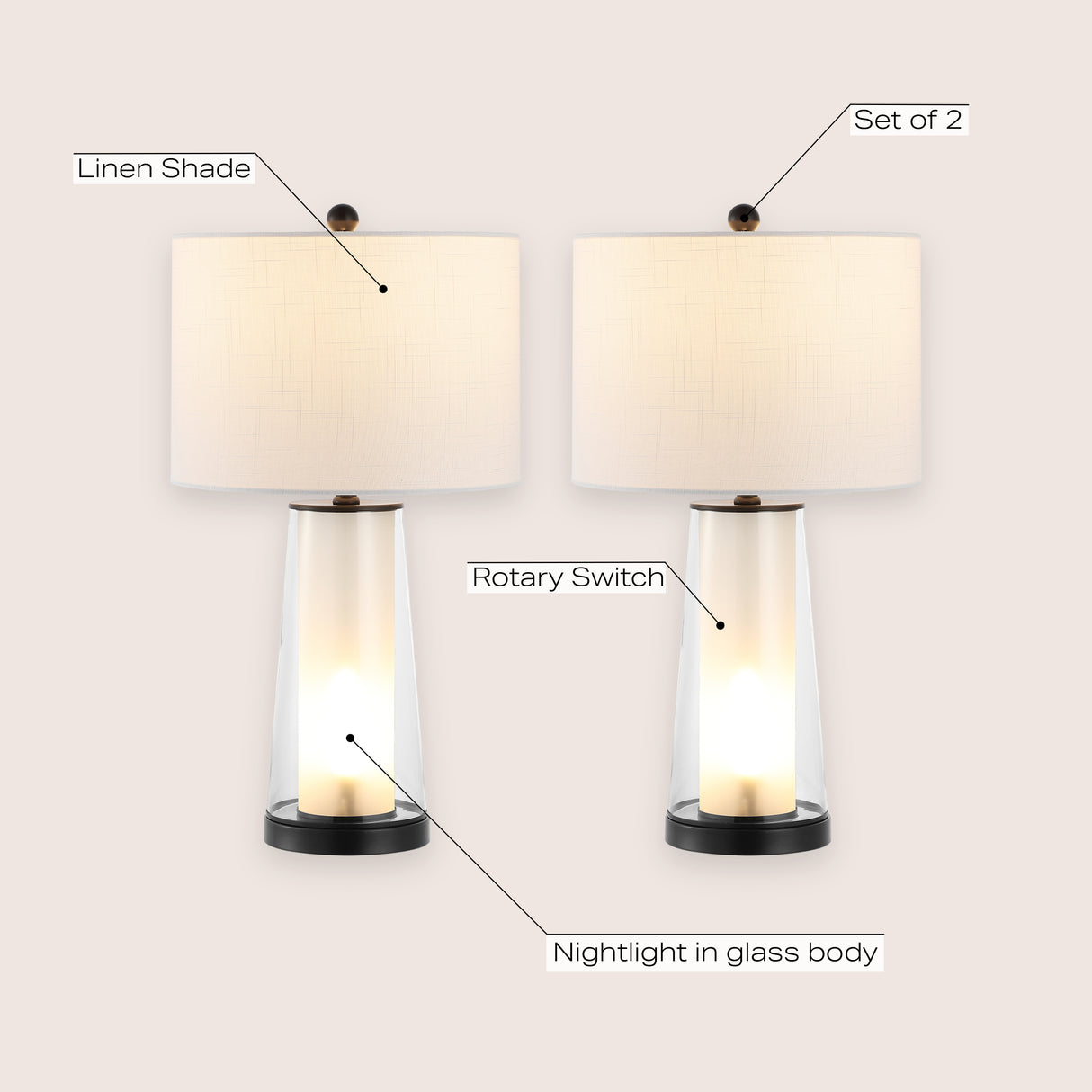 Tryon Modern Minimalist Glass/Iron Nightlight LED Table Lamp