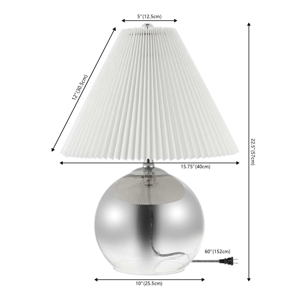 Louisa Mid-Century Modern Round Glass/Iron Pleated Shade LED Table Lamp