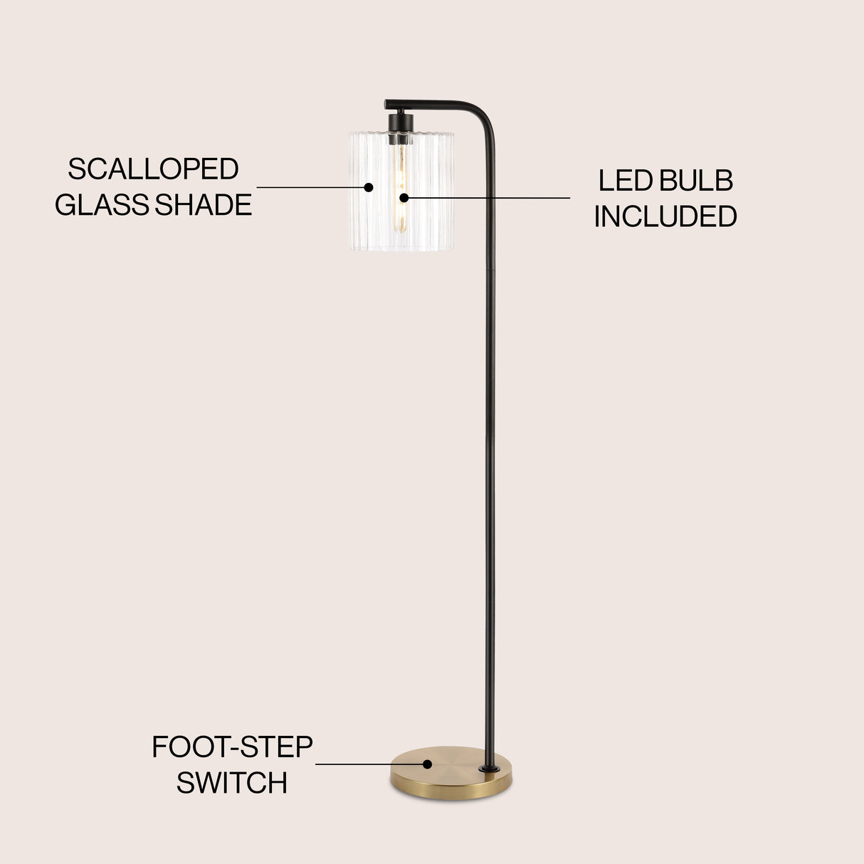 Easton Modern Minimalist Metal/Ribbed Glass LED Floor Lamp