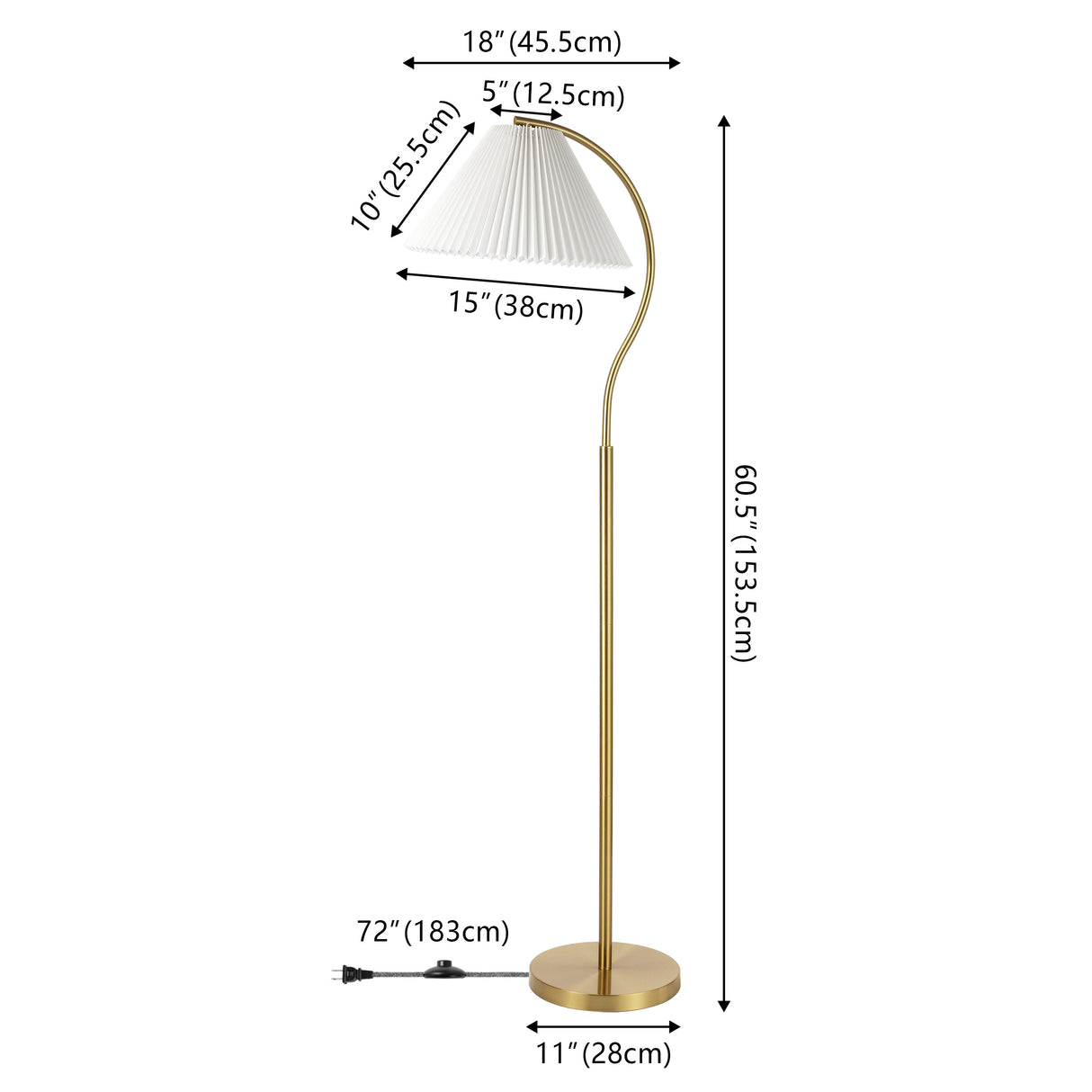 Devon Modern Glam Metal Arc LED Floor Lamp with Pleated Shade