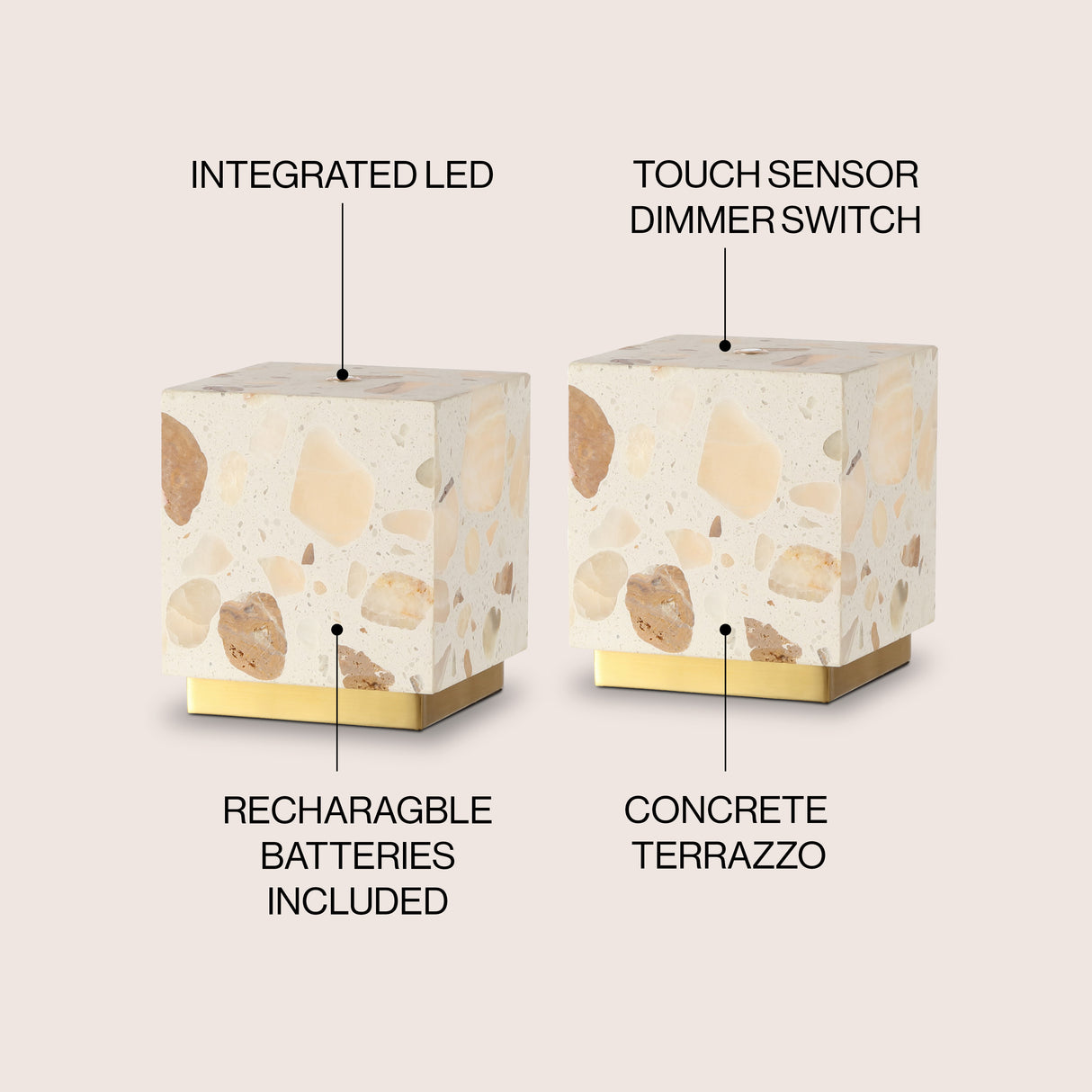 Lara Modern Glam Terrazzo Rechargeable/Cordless Dimmable Integrated LED Mini Table Lamp with Touch Sensor
