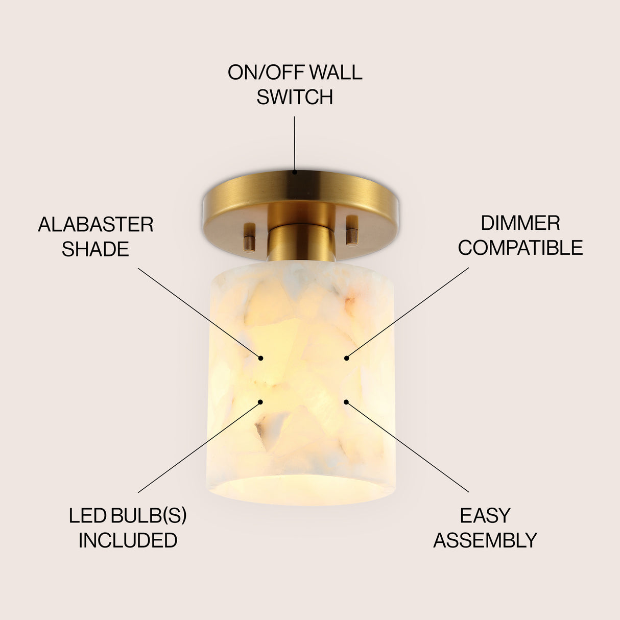 Jules 1-Light Modern Contemporary Alabaster/Iron Cylinder LED Semi Flush Mount