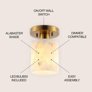 Jules 1-Light Modern Contemporary Alabaster/Iron Cylinder LED Semi Flush Mount
