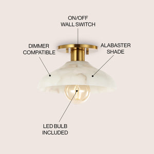 Amara 1-Light Mid-Century Classic Alabaster/Iron LED Semi Flush Mount