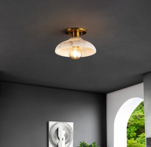 Amara 1-Light Mid-Century Classic Alabaster/Iron LED Semi Flush Mount