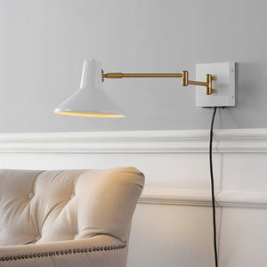 Hygge Swing Arm 1-Light Modern Midcentury Iron USB Charging Port LED Sconce