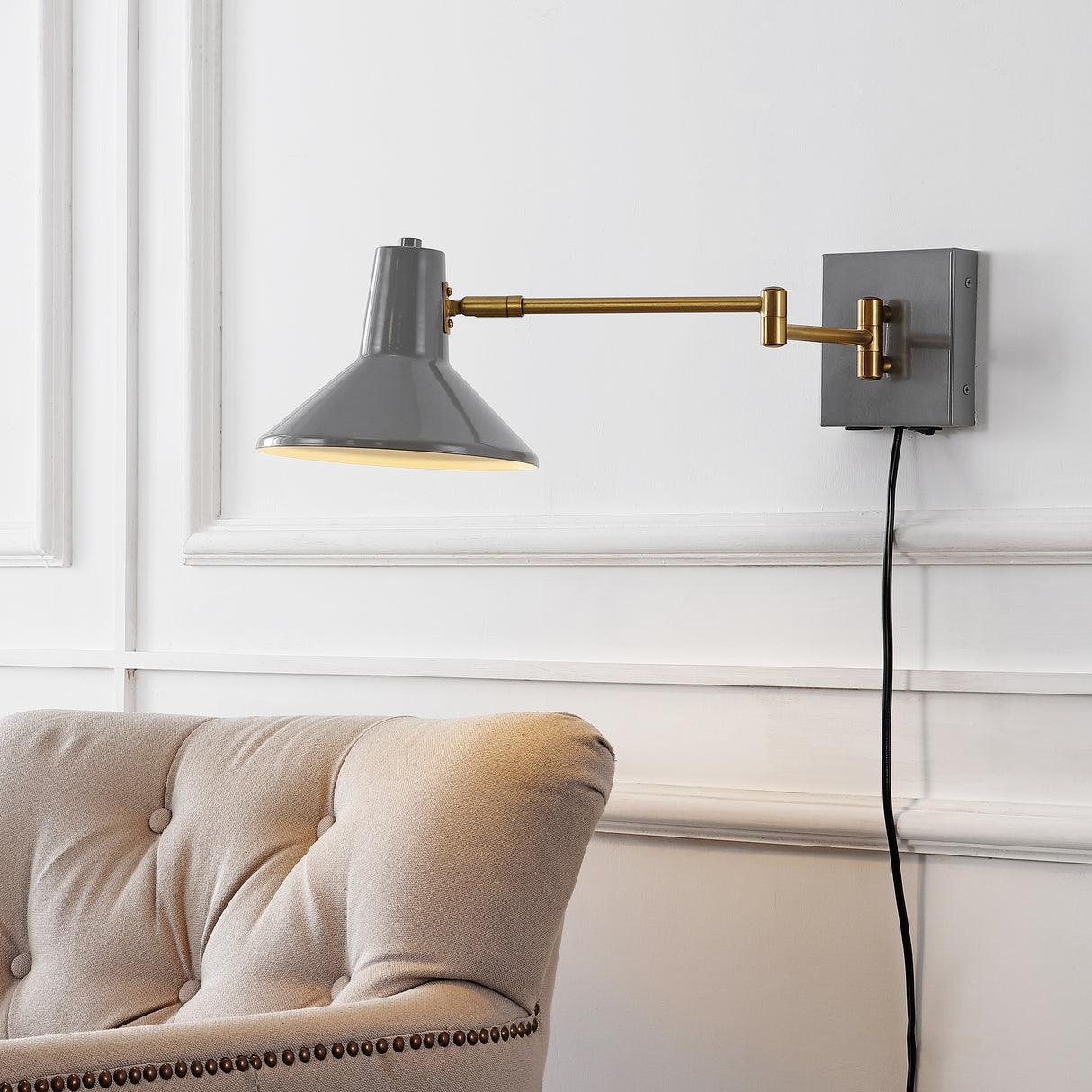Hygge Swing Arm 1-Light Modern Midcentury Iron USB Charging Port LED Sconce