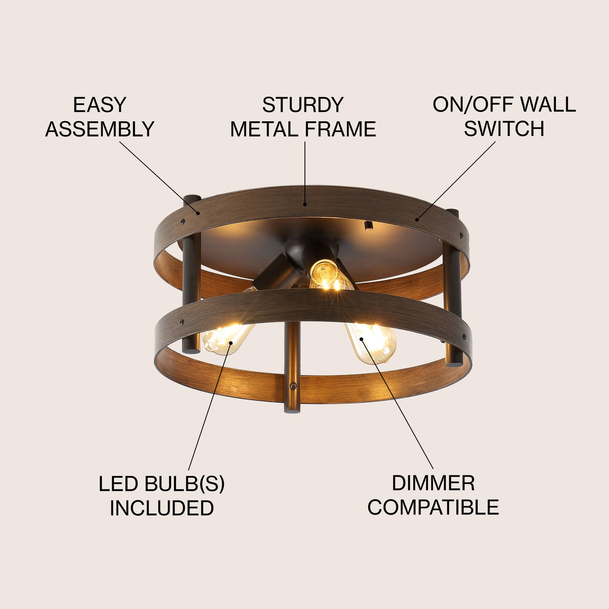 Cooper 3-Light Farmhouse Industrial Iron LED Flush Mount