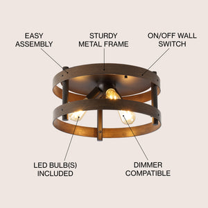 Cooper 3-Light Farmhouse Industrial Iron LED Flush Mount