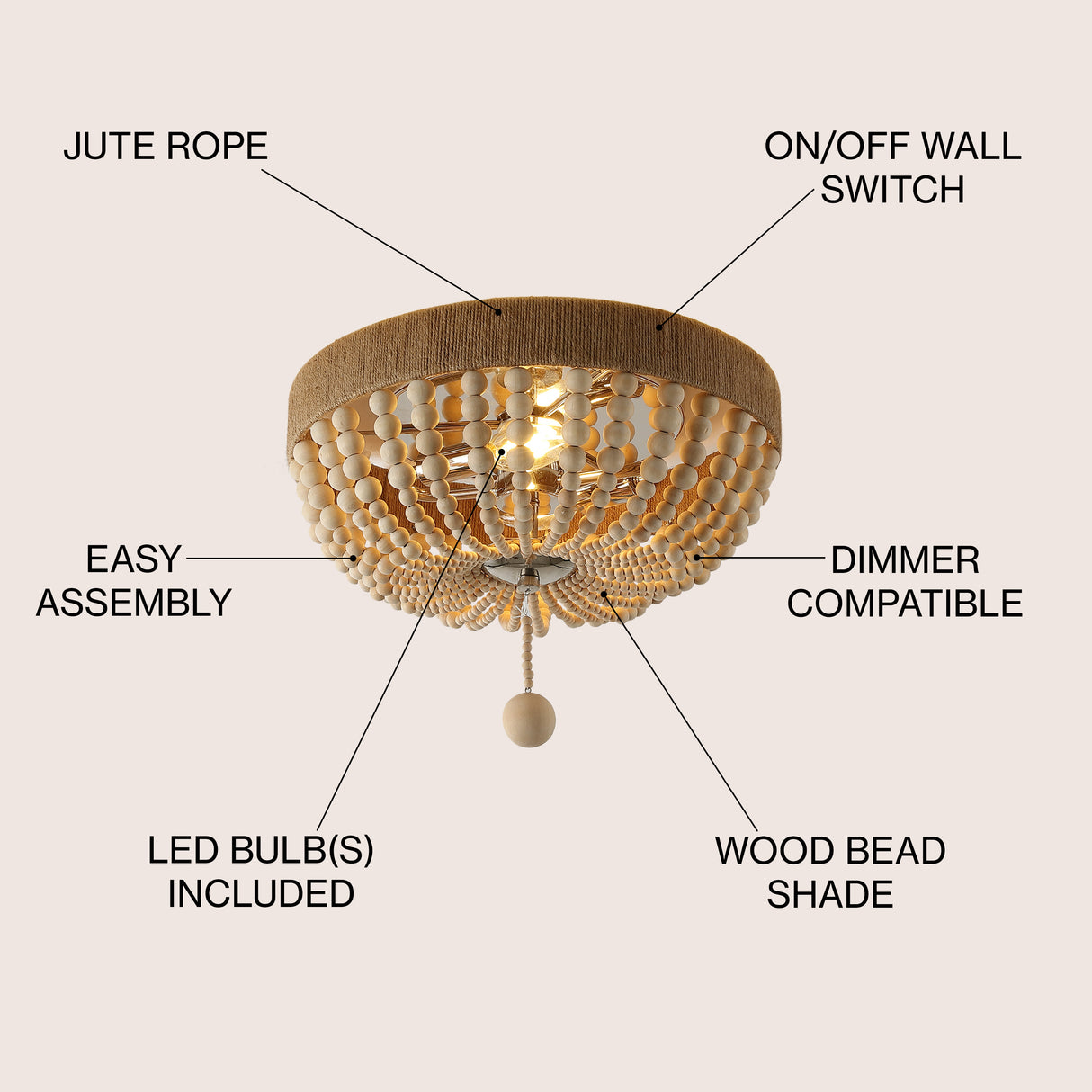 Justina 2-Light Farmhouse Bohemian Iron LED Flush Mount