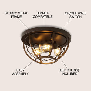 Lyla 3-Light Rustic Farmhouse Iron LED Flush Mount