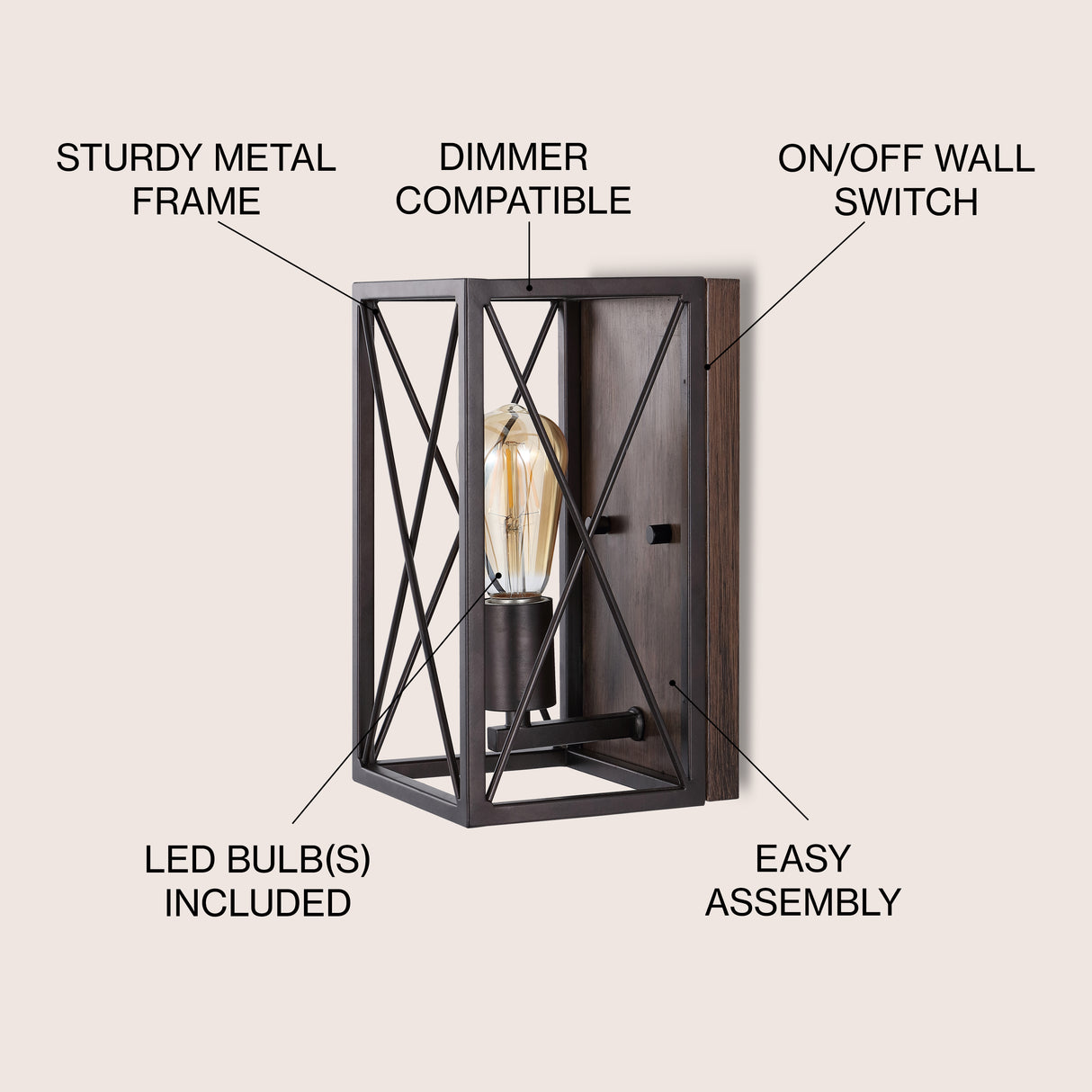 Norris 1-Light Farmhouse Rustic Iron LED Sconce