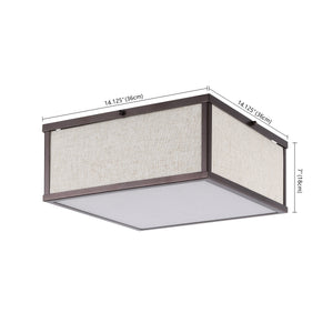 Grant 2-Light Minimalist Industrial Square Linen Iron LED Flush Mount