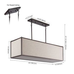 Cole 4-Light Minimalist Industrial Rectangular Linen Iron Linear LED Pendant