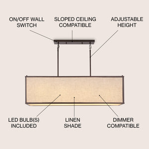 Cole 4-Light Minimalist Industrial Rectangular Linen Iron Linear LED Pendant