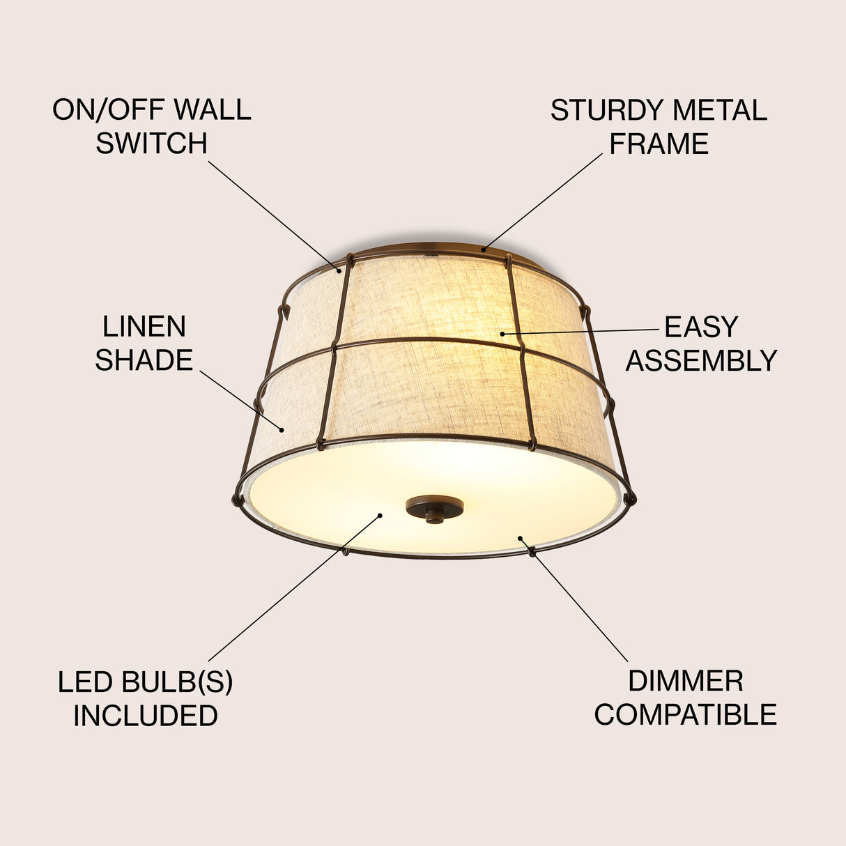 Silas 2-Light Rustic Farmhouse Iron LED Flush Mount