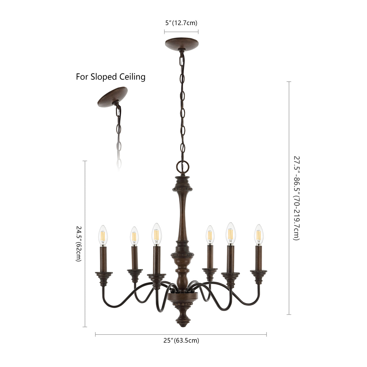 Oakley 6-Light Midcentury Farmhouse Iron LED Chandelier