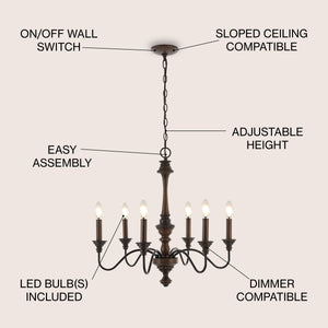Oakley 6-Light Midcentury Farmhouse Iron LED Chandelier