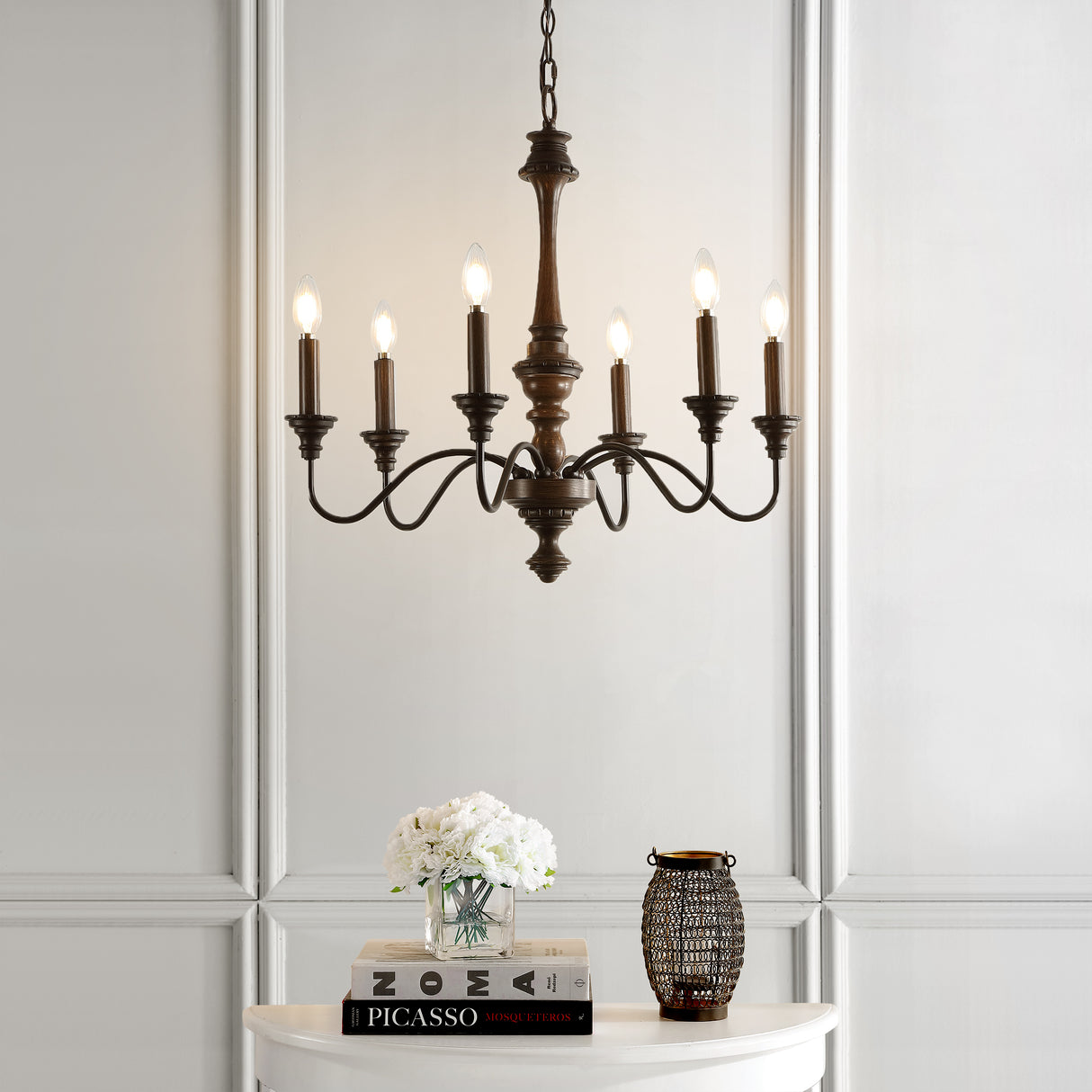 Oakley 6-Light Midcentury Farmhouse Iron LED Chandelier