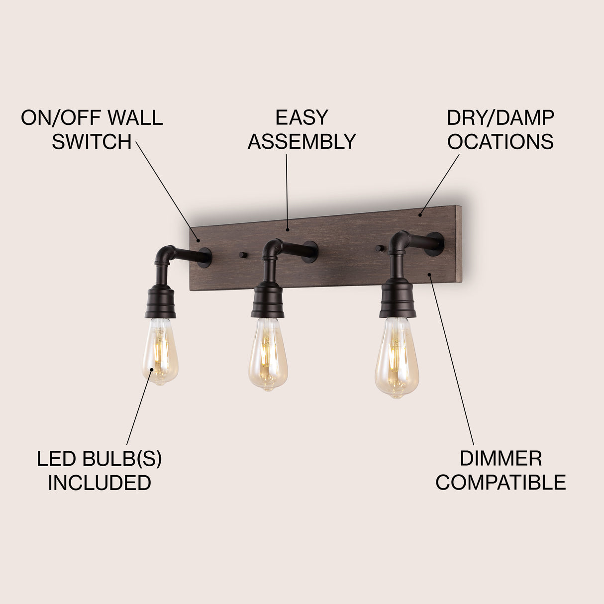 Corbett 3-Light Rustic Farmhouse Iron LED Vanity