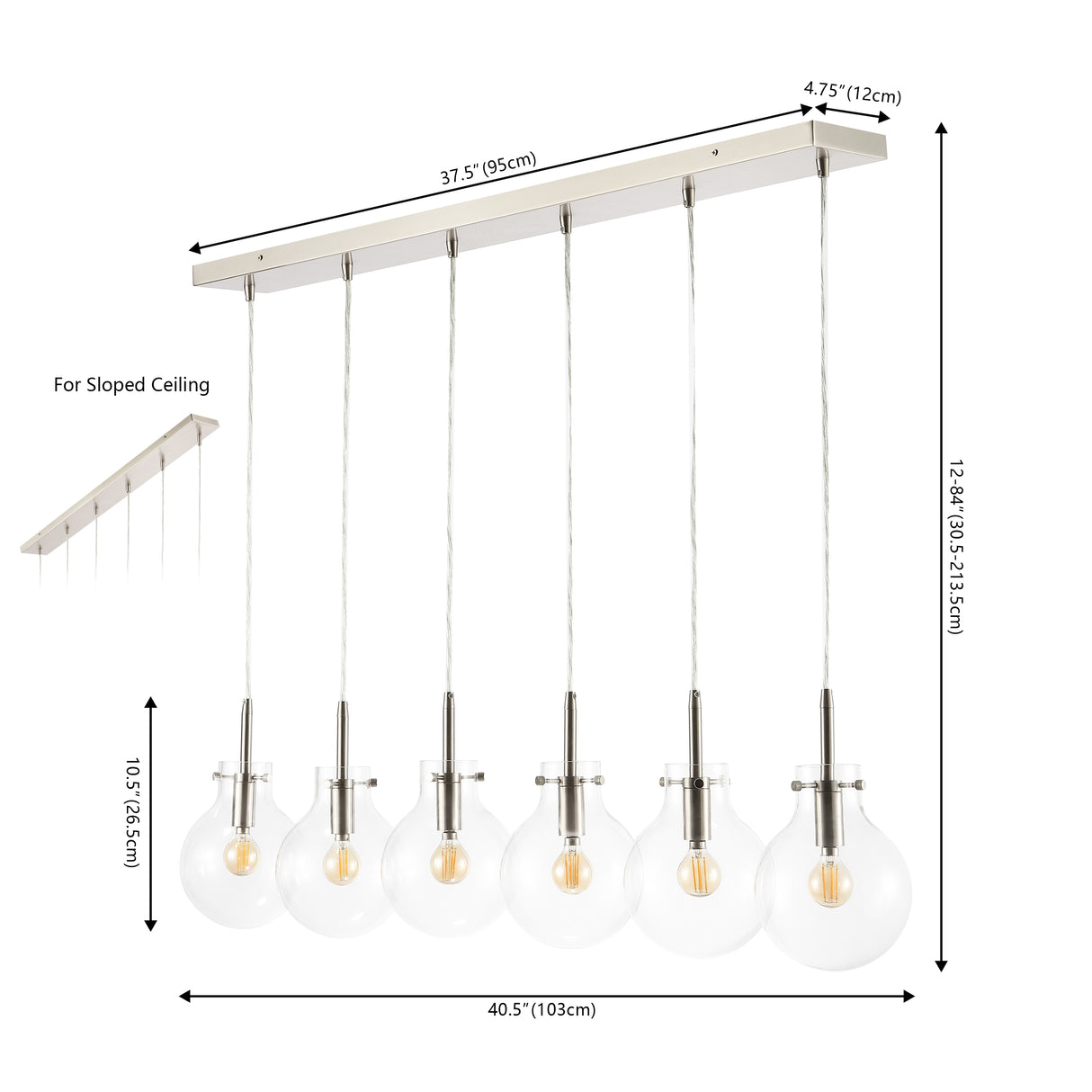 Harlow 6-Light Modern Contemporary Round Glass/Iron LED Linear Pendant
