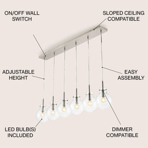 Harlow 6-Light Modern Contemporary Round Glass/Iron LED Linear Pendant