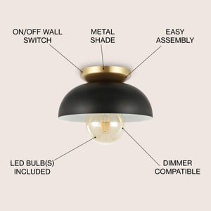 Paulina 1-Light Classic Industrial Iron LED Flush Mount