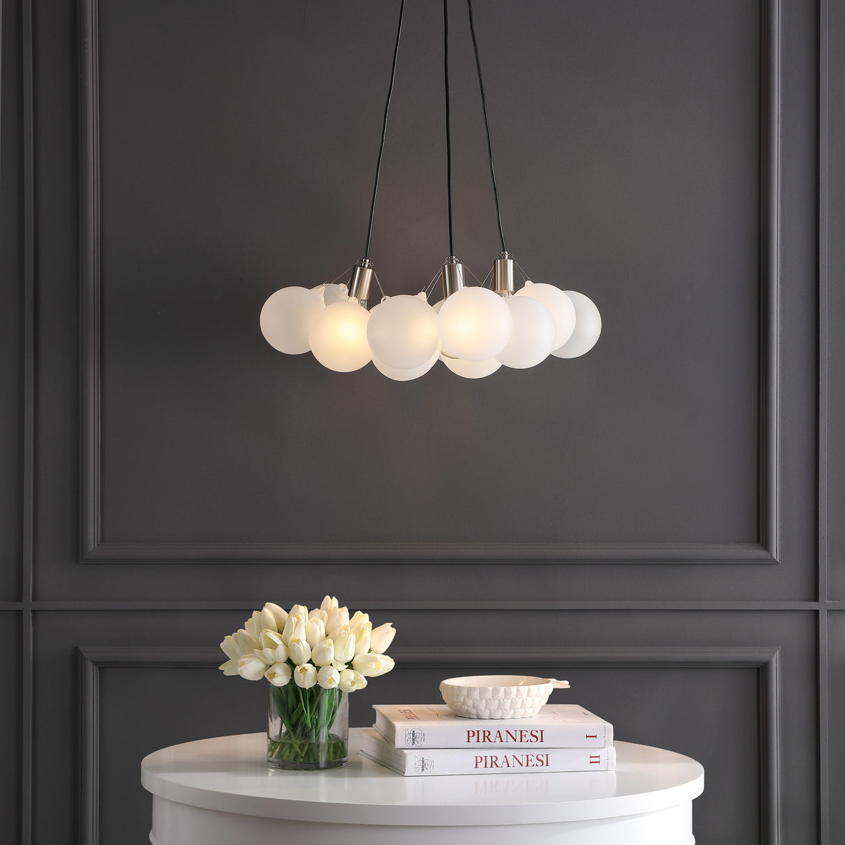 Aubrey 3-Light Mid-Century Glam Frosted Glass Orb LED Chandelier